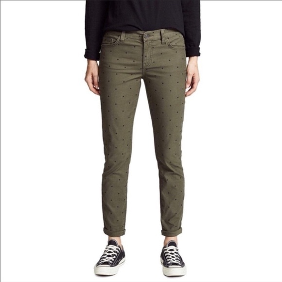 CURRENT/ELLIOTT The Easy Stiletto With Rolled Hem in Rural Green Polka D… - Picture 2 of 10